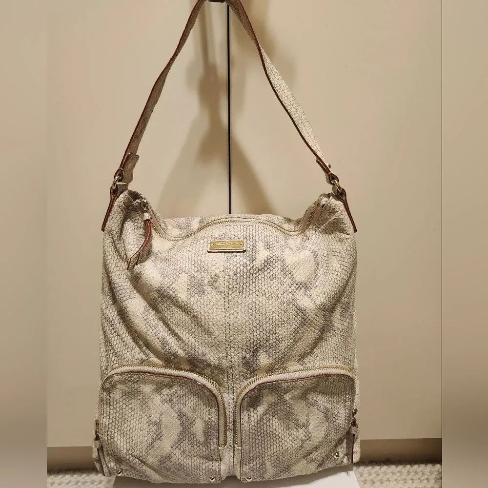 Kate Spade "Ginnifer La Casita" Ivory Gray Snake Embossed Leather Bag Ret.$595